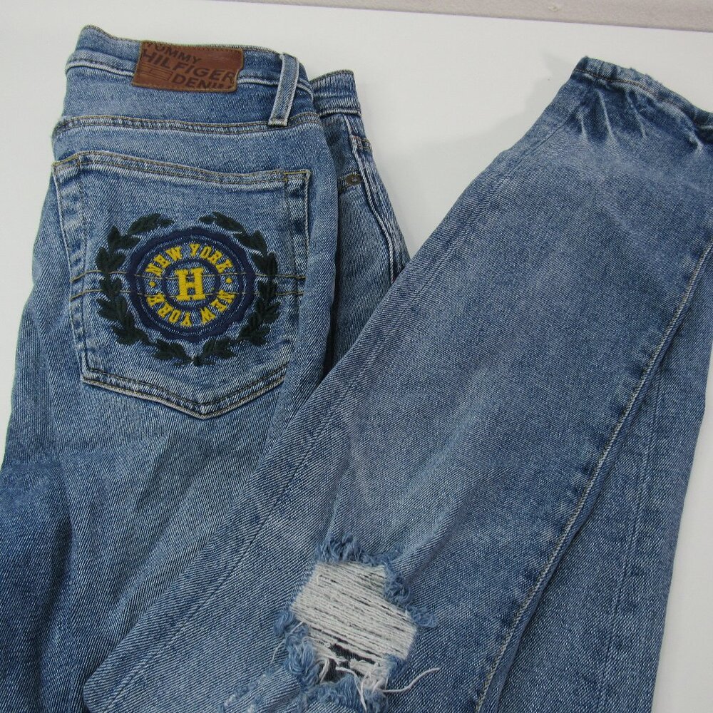 Tommy Hilfiger New York Skinny Distress Embroidered Pocket 31/32 Denim Jeans